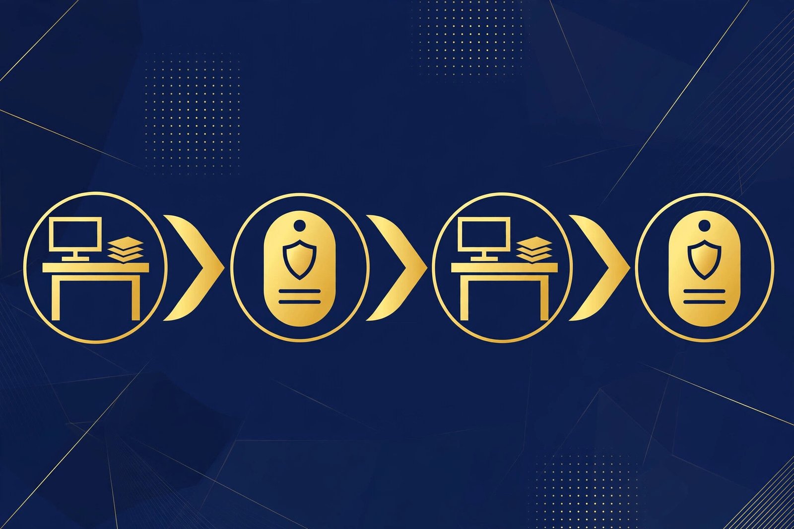 Infographic: employee transfer process flow, navy and gold icons