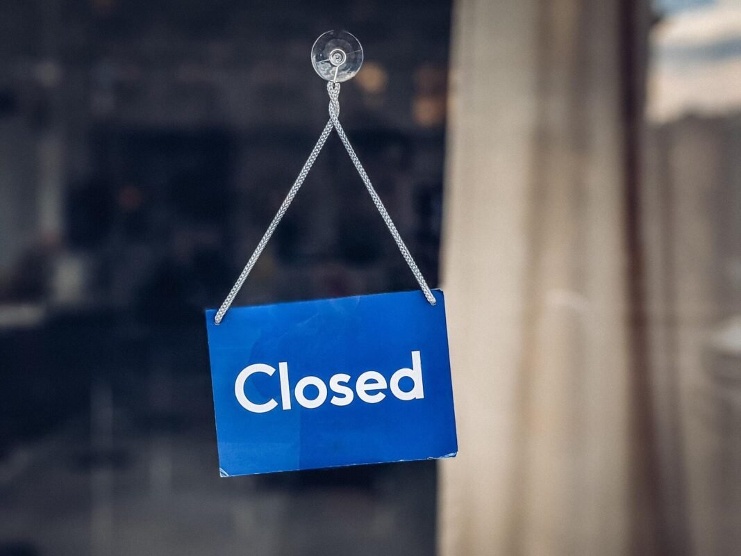 “Closed” sign — business closure, company dissolution