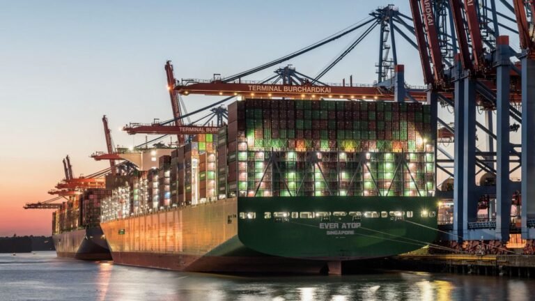 Container ships at the Port of Hamburg, illustrating global trade
