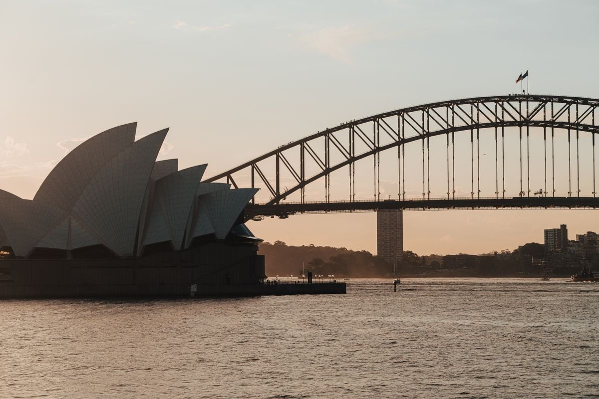 Sydney Opera House and Harbour Bridge at dusk, Australia