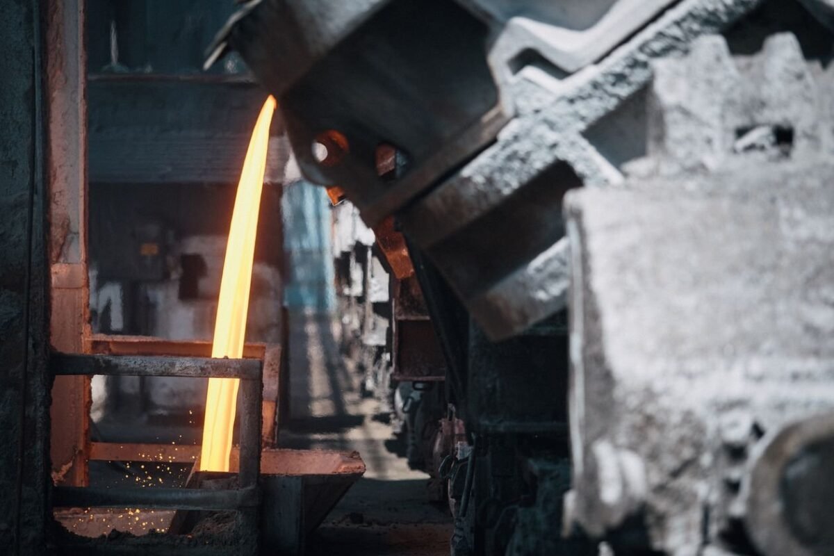 Molten steel pouring in a steel plant — illustrating production carbon emissions under CBAM