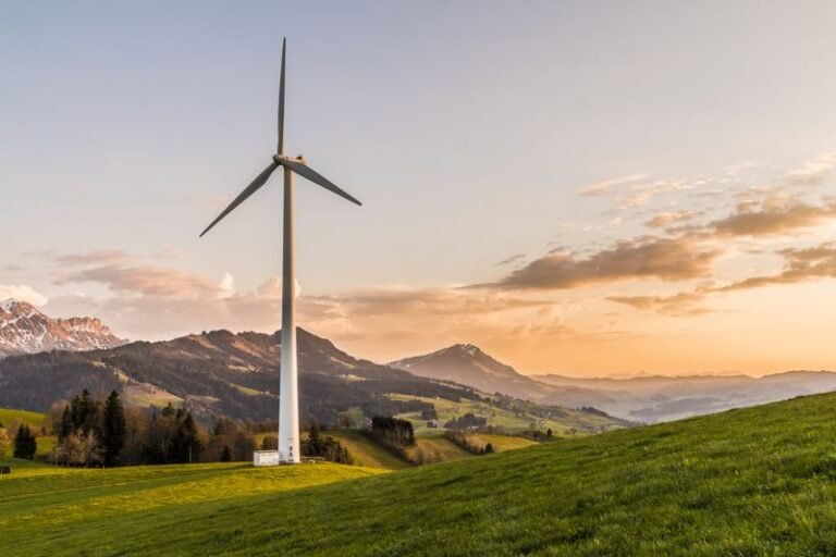 Wind turbines at sunset