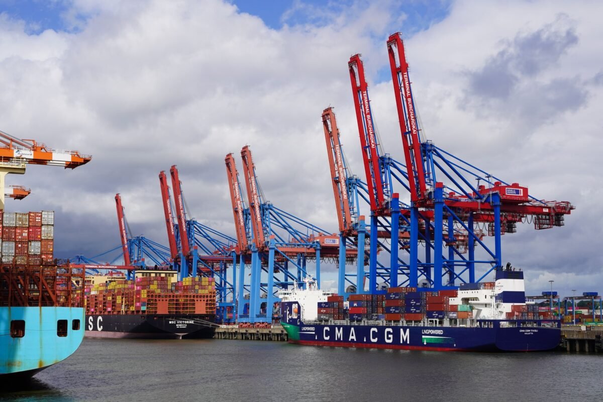 Import customs procedures in Vietnam — container terminal with gantry cranes, no people