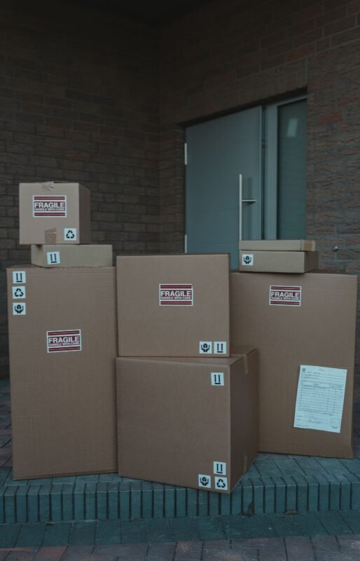 Customs declaration for samples and non-trade goods — stacked parcels and cardboard boxes
