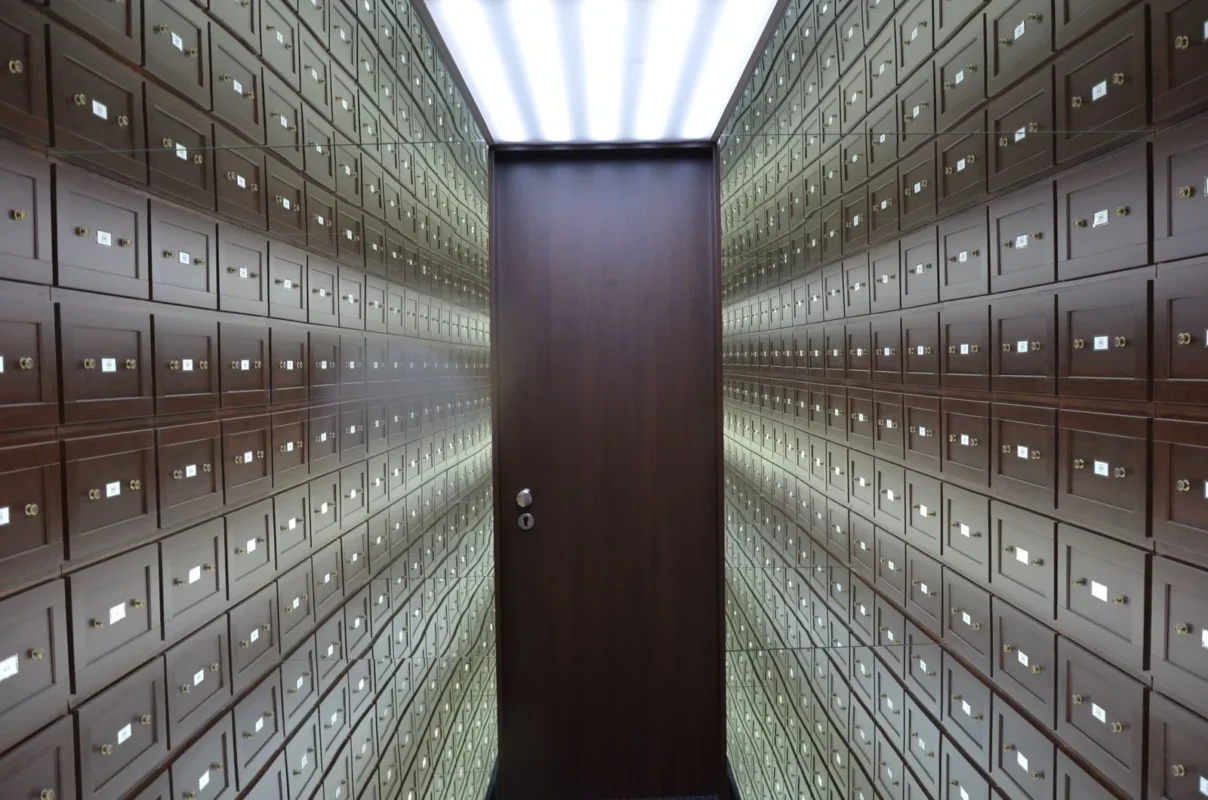 Bank establishment licensing — metallic lockboxes in a bank vault