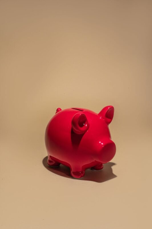 Red piggy bank on a beige background — illustration for the article on child support after divorce vs supporting elderly parents in Vietnam