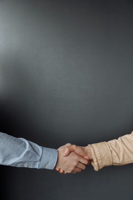 Two business partners shaking hands