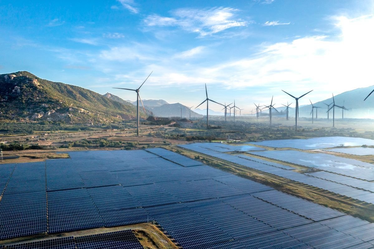 Solar panels and wind turbines