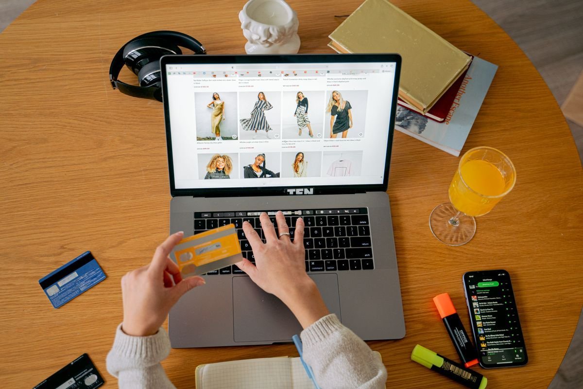 Online shopping on a laptop