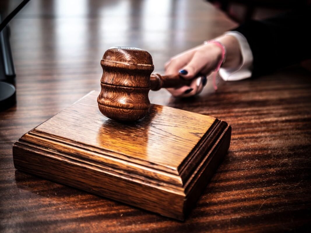 Close-up of the gavel of justice on the bench