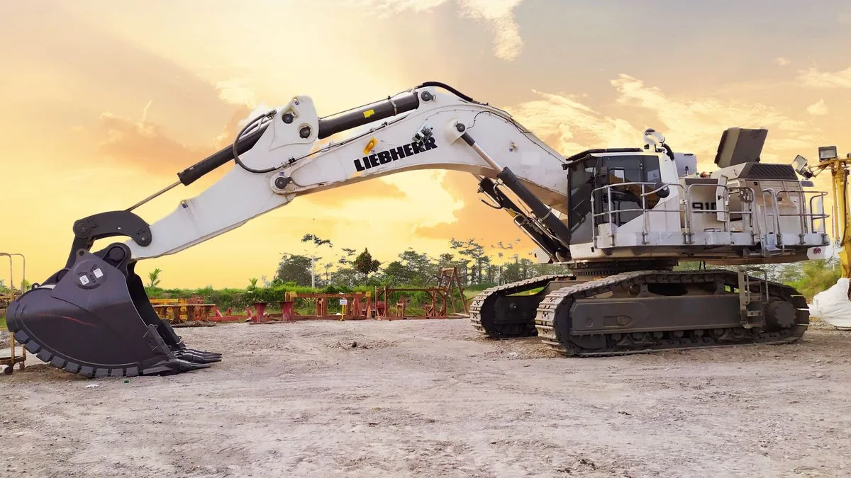 Excavator leased from abroad at a construction site