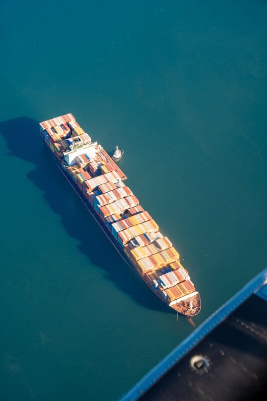 Aerial view of a container ship — illustration for the article on trade remedy investigations against Chinese companies in Vietnam