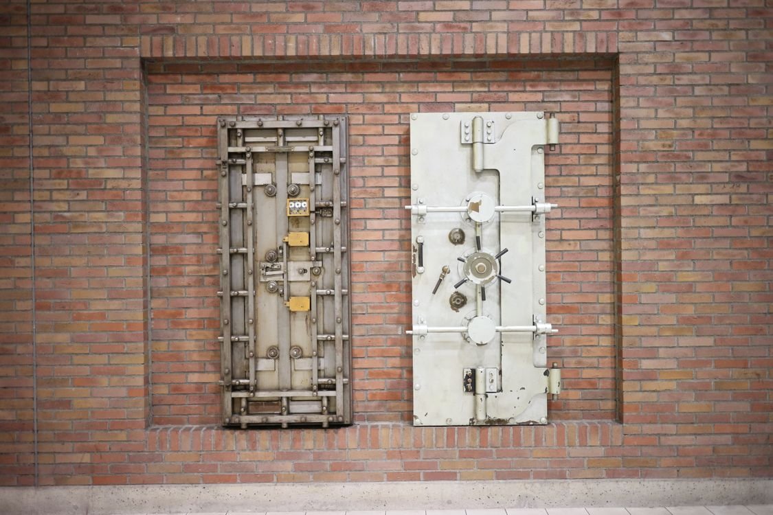 Heavy steel bank vault doors