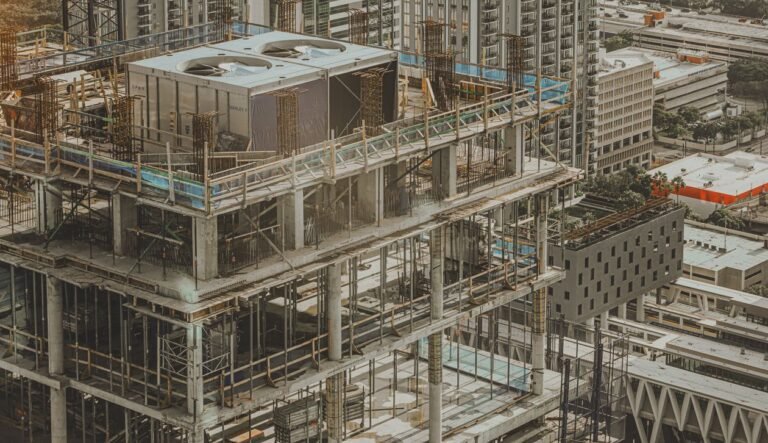 Drone view of a building under construction