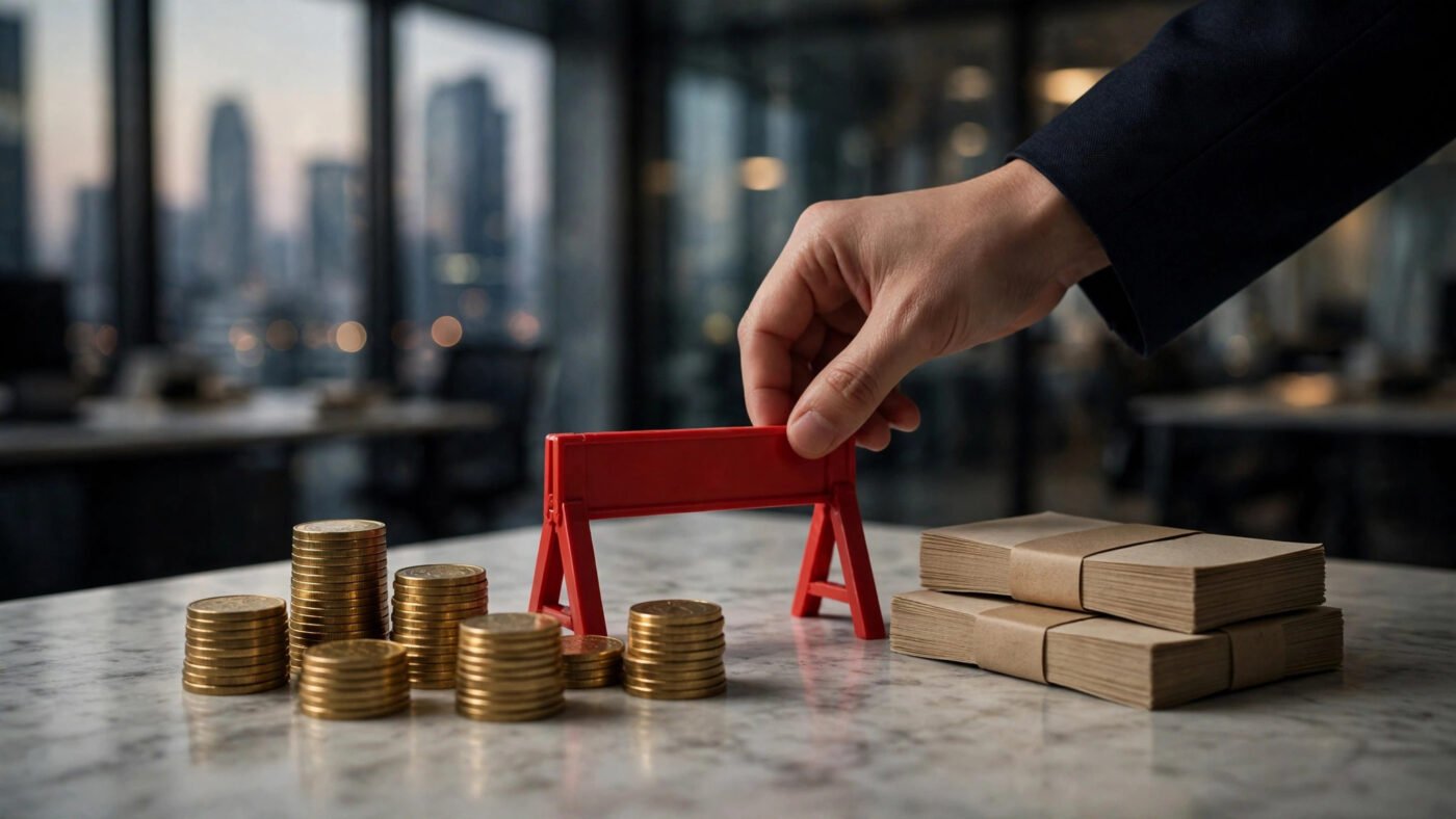How Does the Ban on Capital Mobilisation Apply to Convicted Legal Entities? 1 A hand placing a red stop barrier in front of stacks of money