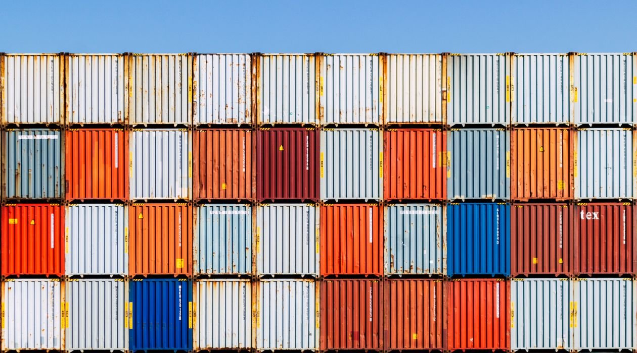 Colorful stacked shipping containers against blue sky — on-site customs procedures for FDI enterprises, no people visible