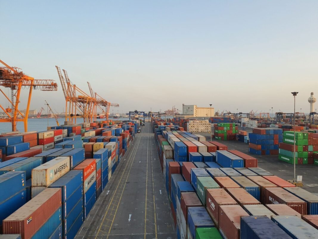 Container yard at a seaport — illustrating temporarily imported goods