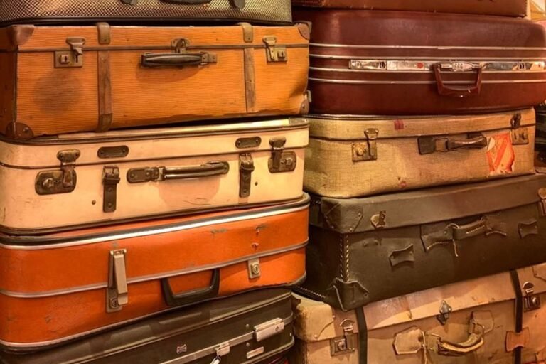 Stack of vintage travel suitcases