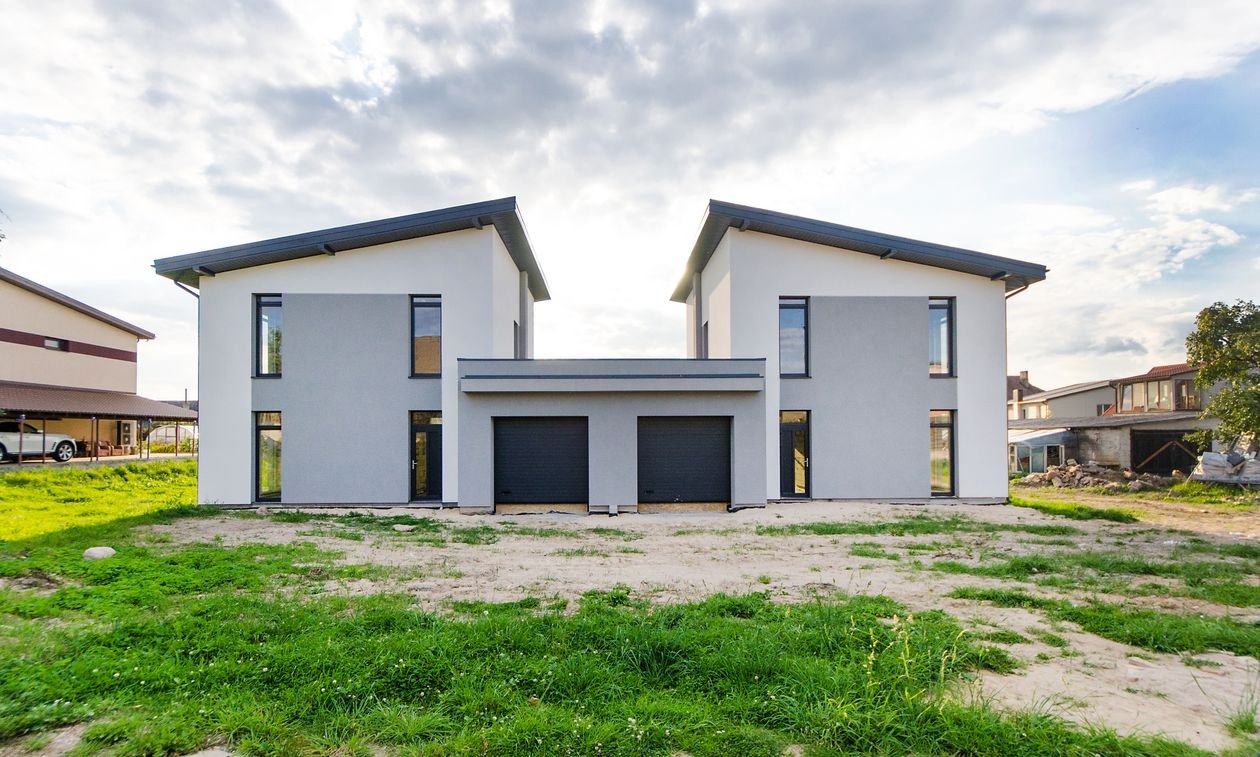 Twin modern houses in suburban neighborhood