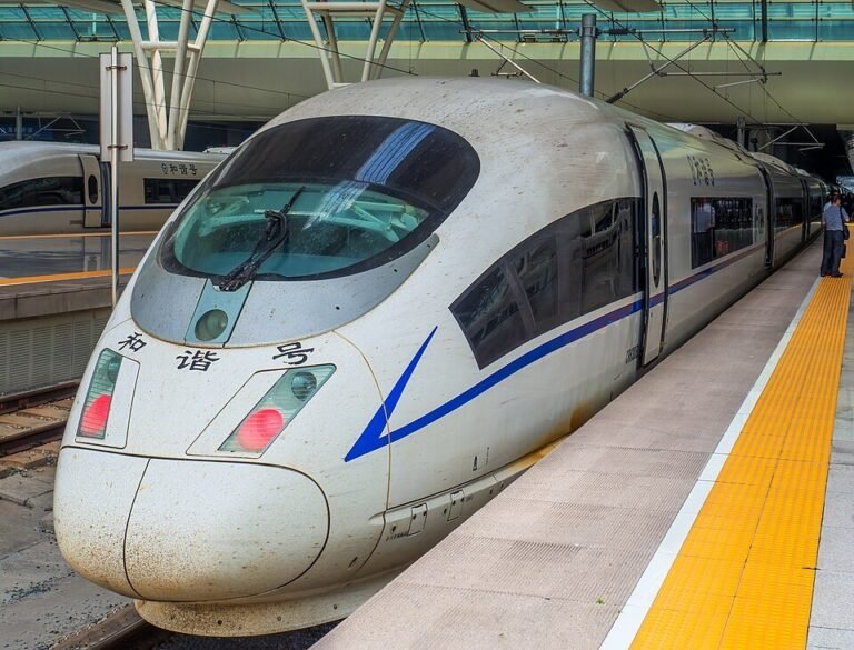 High-speed train on a viaduct