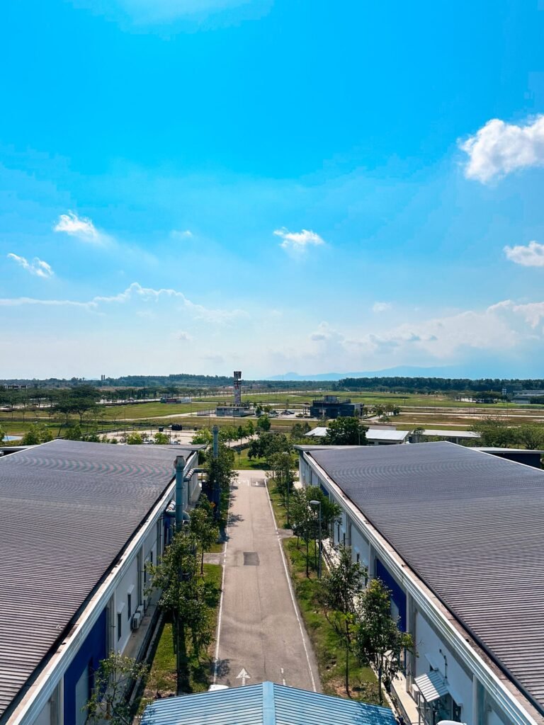 Aerial View of Industrial Park Under Bright Sky