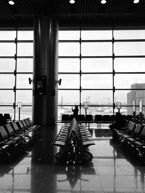 Black and White Airport Terminal Seating Area