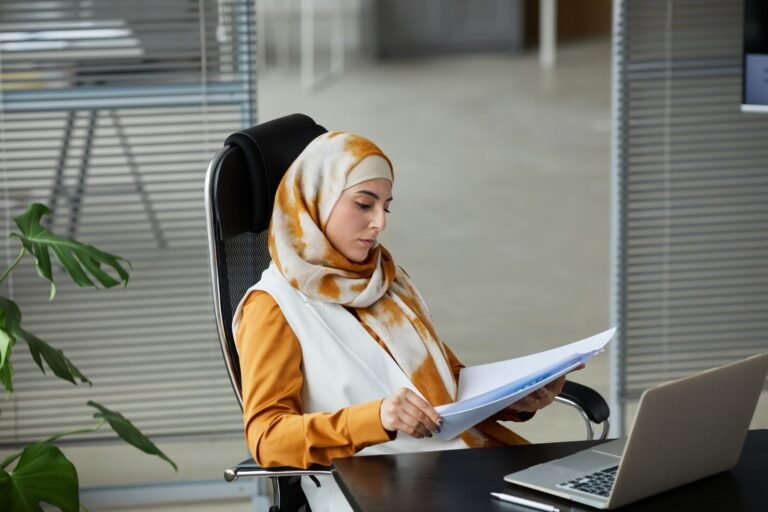 A Woman Reading a Document