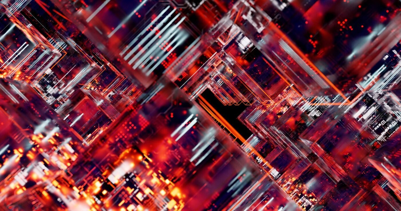 Abstract Digital Circuit with Futuristic Lighting