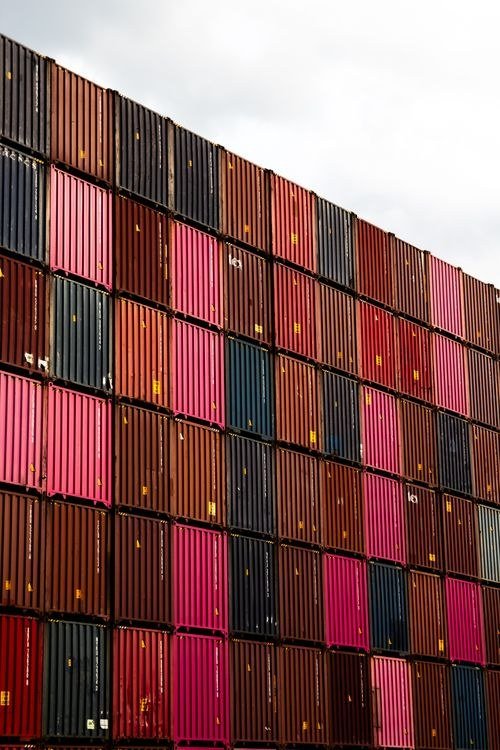 Wall of Cargo Containers in Port