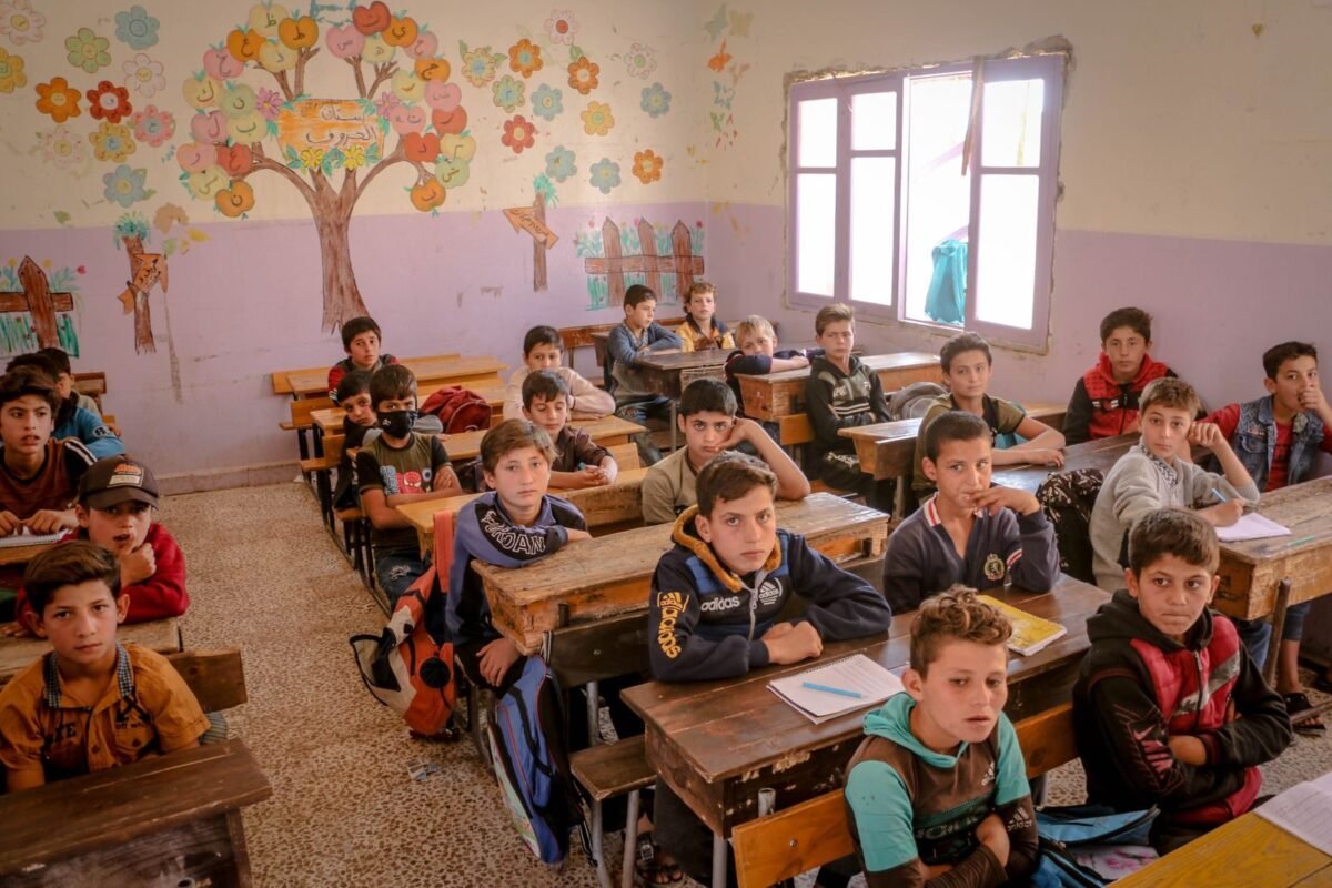 Boy students in a classroom