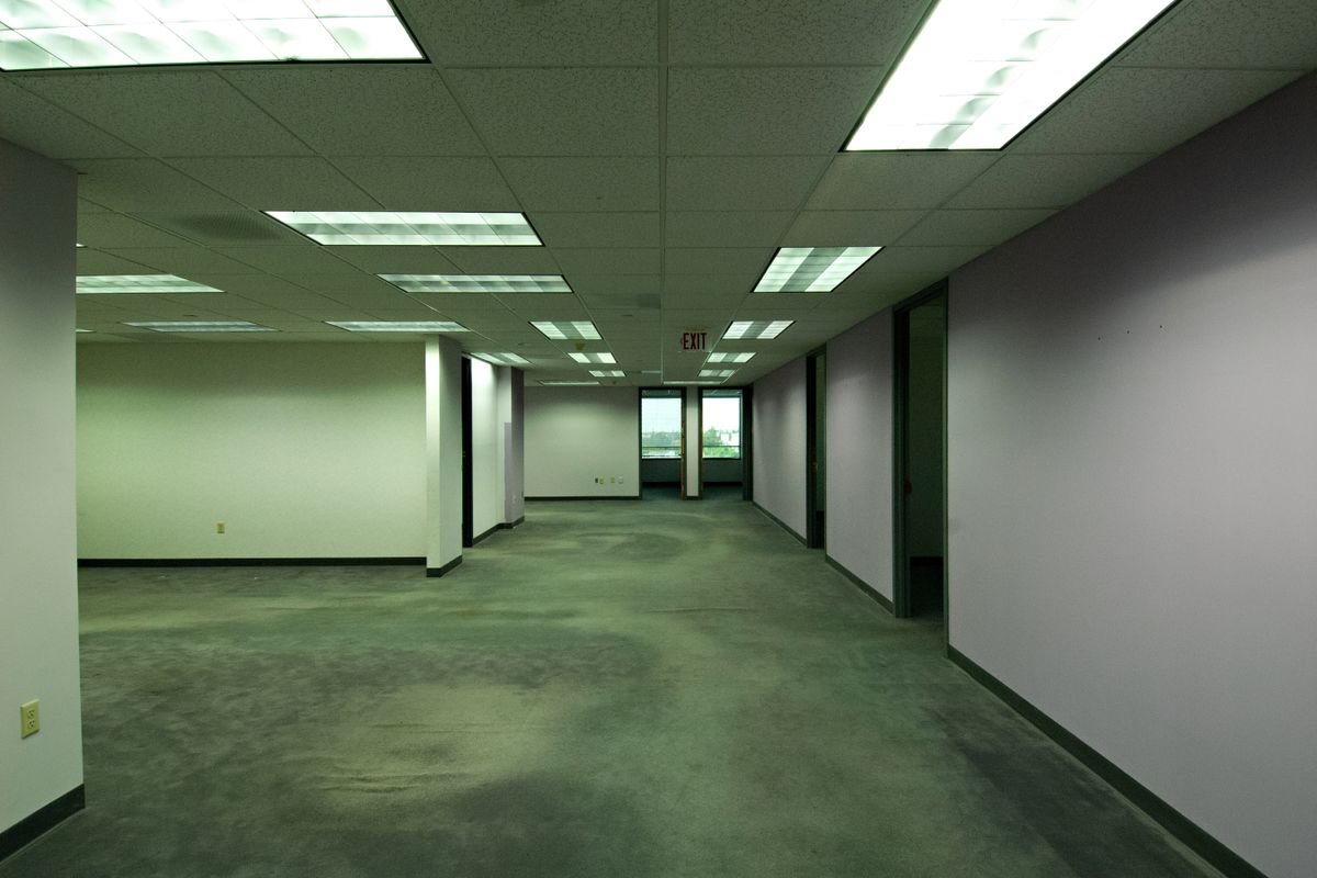 Empty Modern Office Space with Fluorescent Lighting
