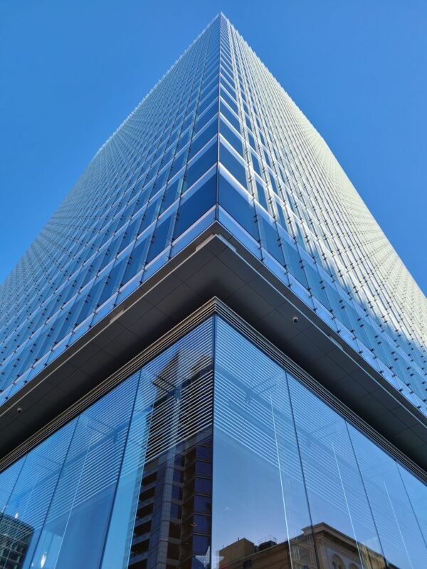 Glass skyscraper viewed from below